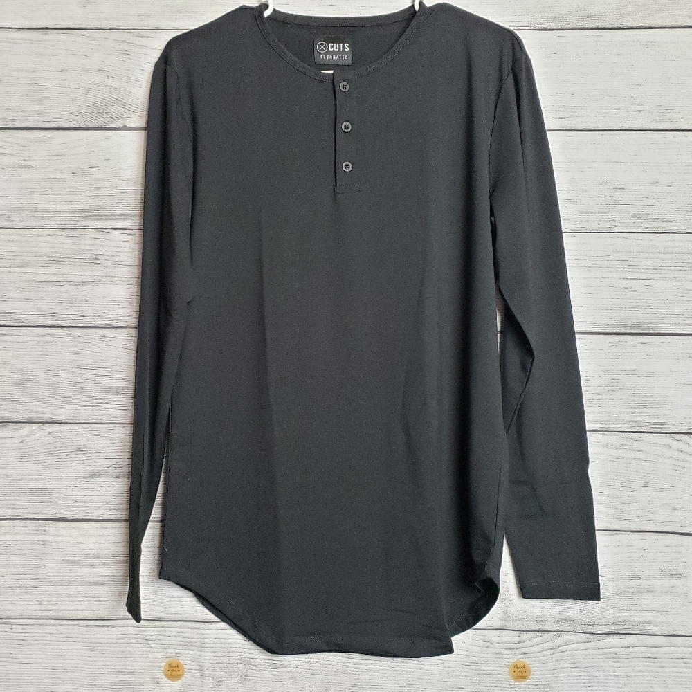 NWT Cuts‎ Clothing Pyca Pro Elongated Long Sleeve Mens Black Tee Small